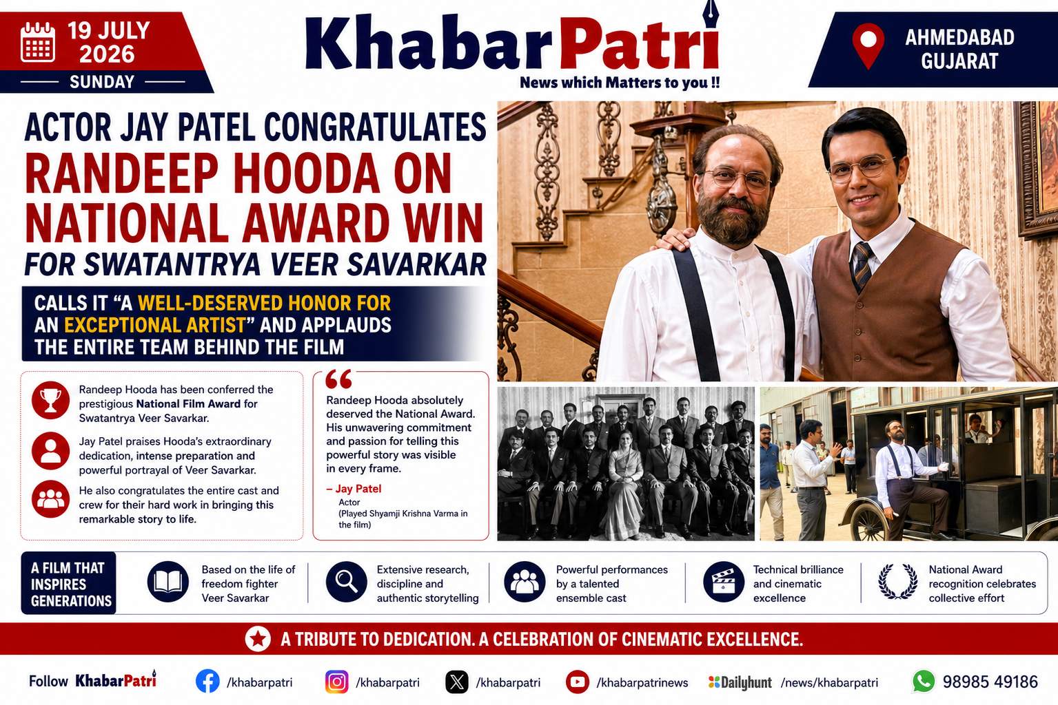 Jay Patel Puji Randeep Hooda Ilustrasi randeep hooda untuk artikel Jay Patel Puji Randeep Hooda Usai Menang Penghargaan Nasional